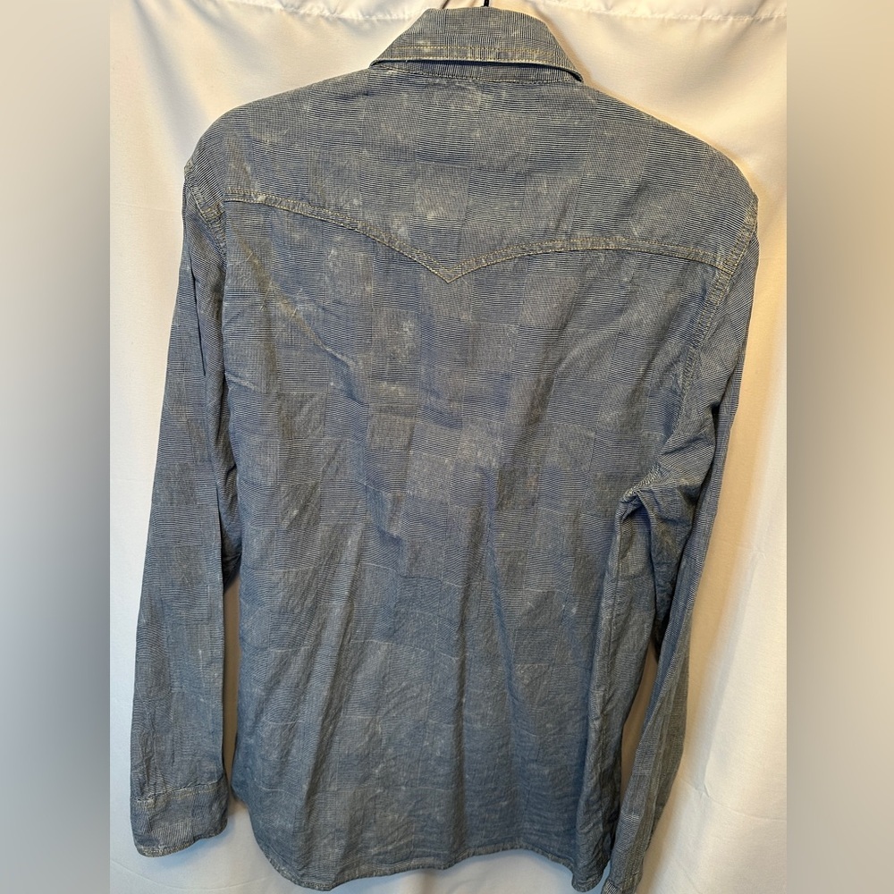 True Religion Size Large Checkerboard Chambray Blue Long Sleeve Western Shirt - Picture 5 of 10